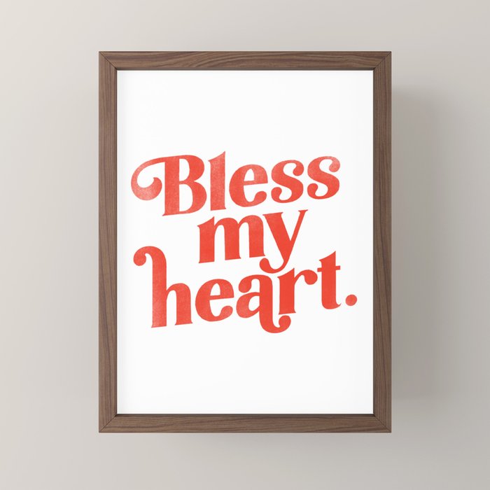 "Bless My Heart" Funny & Cute Red Typography Design Mini Art Print