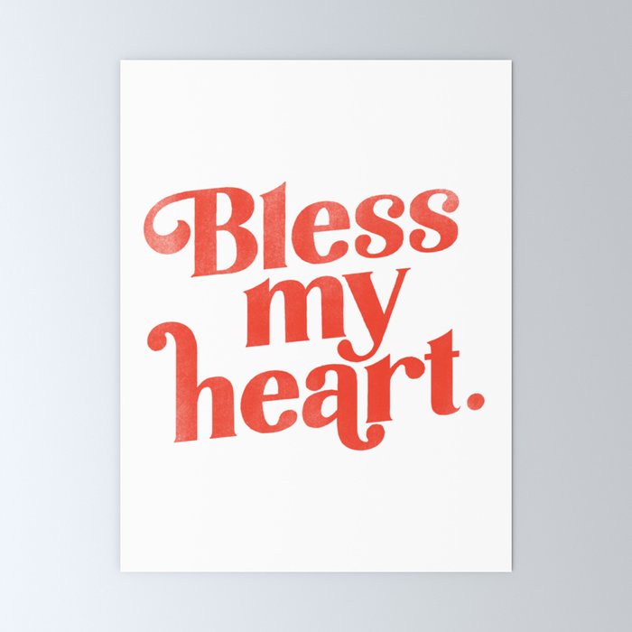 "Bless My Heart" Funny & Cute Red Typography Design Mini Art Print