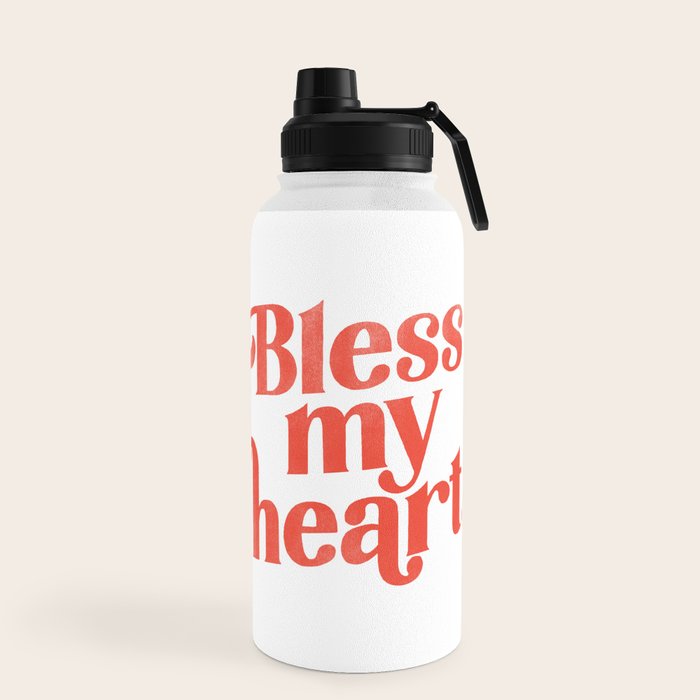 "Bless My Heart" Funny & Cute Red Typography Design Water Bottle