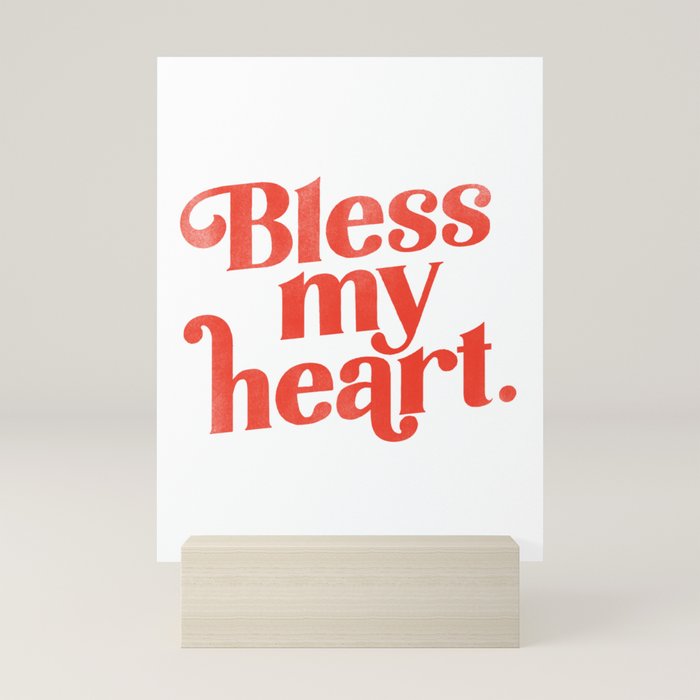 "Bless My Heart" Funny & Cute Red Typography Design Mini Art Print