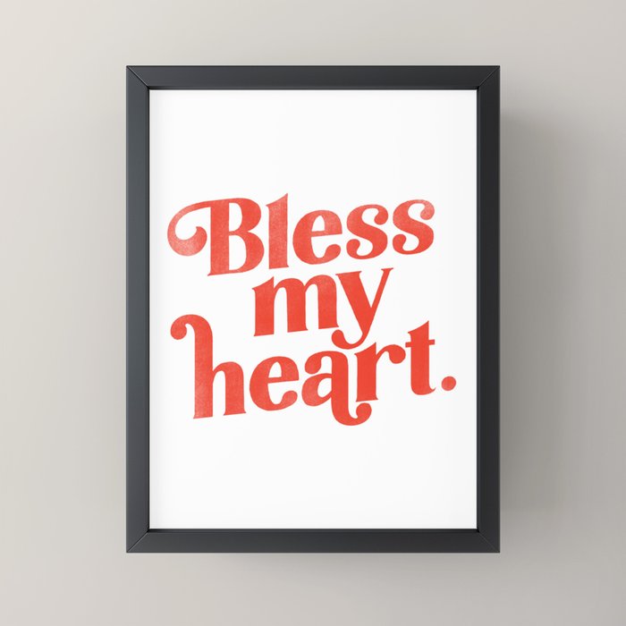 "Bless My Heart" Funny & Cute Red Typography Design Mini Art Print