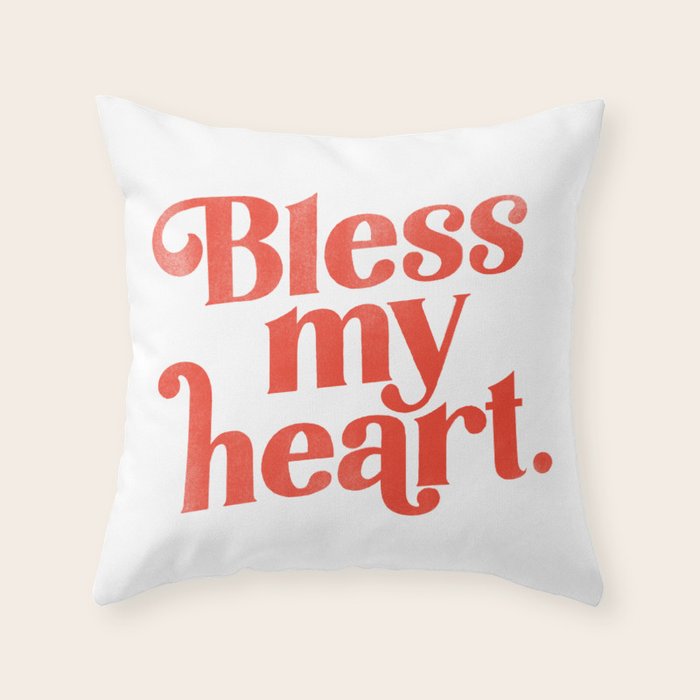 "Bless My Heart" Funny & Cute Red Typography Design Throw Pillow