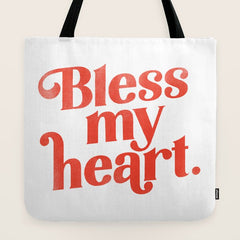 "Bless My Heart" Funny & Cute Red Typography Design Tote Bag