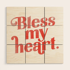 "Bless My Heart" Funny & Cute Red Typography Design Wood Wall Art