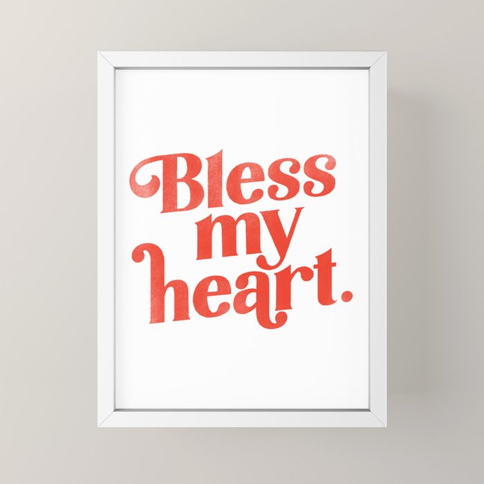 "Bless My Heart" Funny & Cute Red Typography Design Mini Art Print