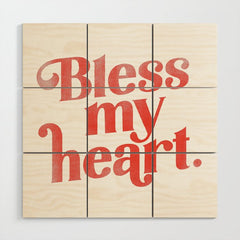 "Bless My Heart" Funny & Cute Red Typography Design Wood Wall Art
