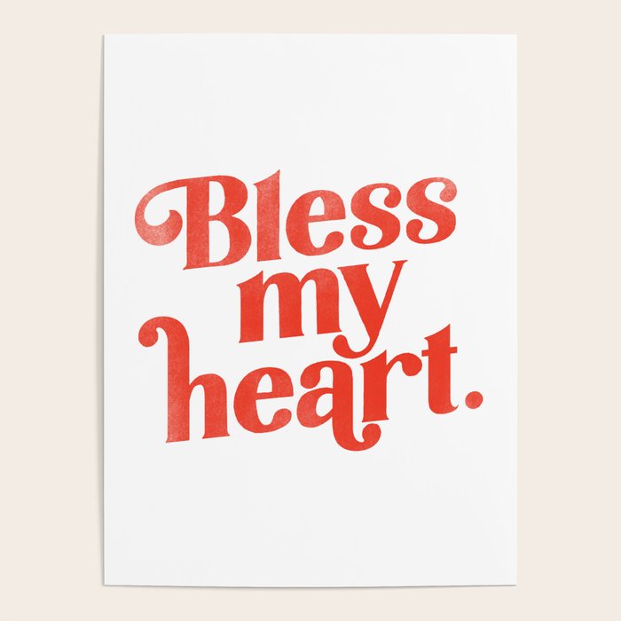 "Bless My Heart" Funny & Cute Red Typography Design Poster