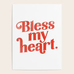 "Bless My Heart" Funny & Cute Red Typography Design Poster
