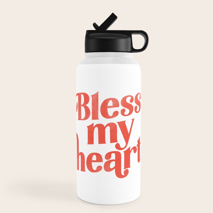 "Bless My Heart" Funny & Cute Red Typography Design Water Bottle