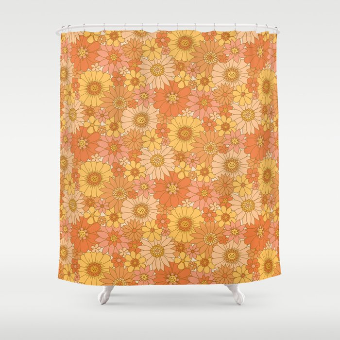 70s Retro Daisy Floral Shower Curtain