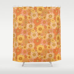 70s Retro Daisy Floral Shower Curtain