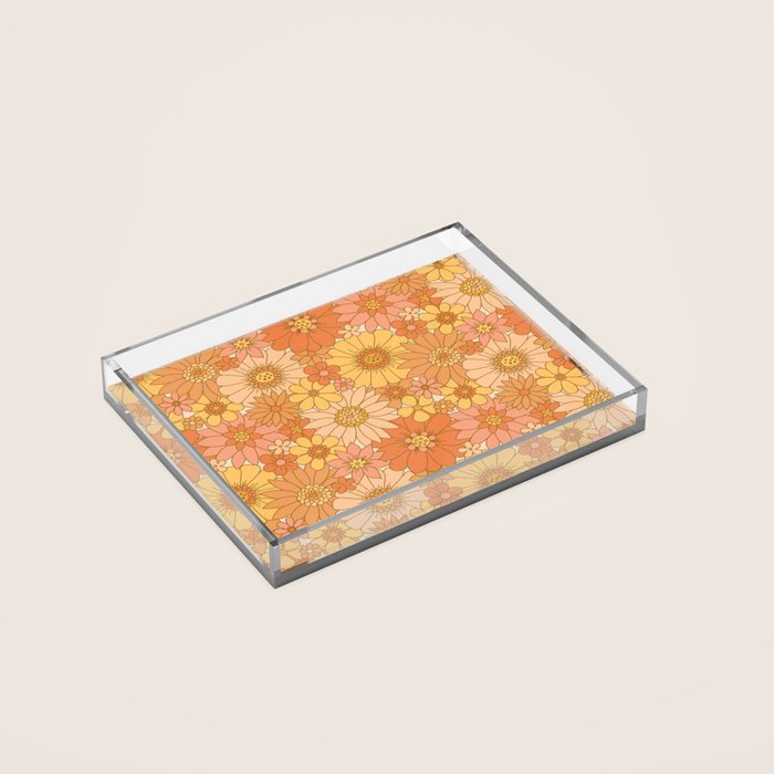 70s Retro Daisy Floral Acrylic Tray