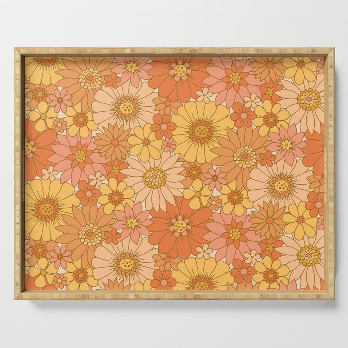 70s Retro Daisy Floral Serving Tray