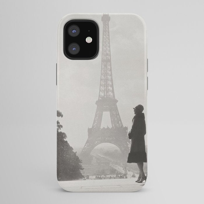 1920 Woman at the Gate, Eiffel Tower black and white photography / jazz age black & white photograph iPhone Case