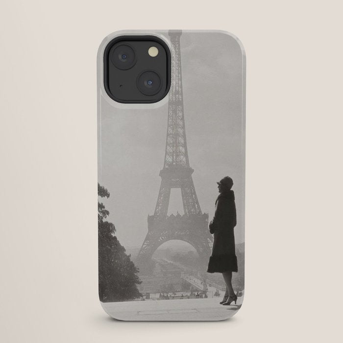 1920 Woman at the Gate, Eiffel Tower black and white photography / jazz age black & white photograph iPhone Case