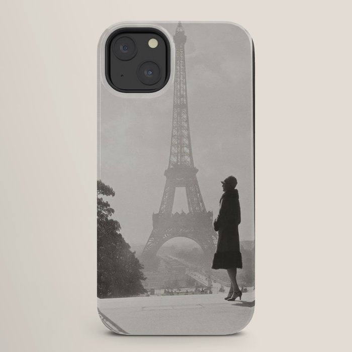 1920 Woman at the Gate, Eiffel Tower black and white photography / jazz age black & white photograph iPhone Case