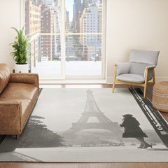 1920 Woman at the Gate, Eiffel Tower black and white photography / jazz age black & white photograph Rug