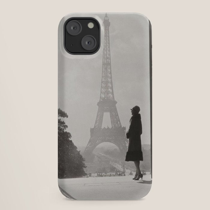 1920 Woman at the Gate, Eiffel Tower black and white photography / jazz age black & white photograph iPhone Case