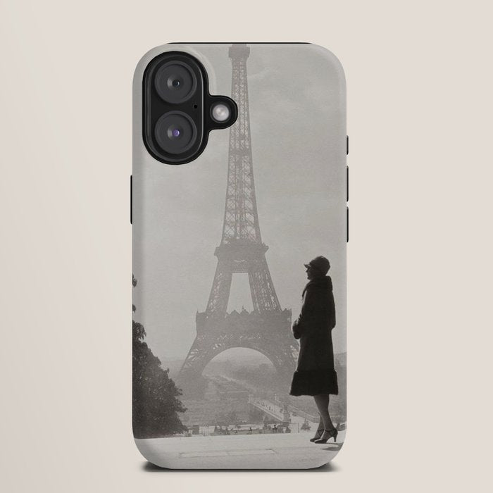 1920 Woman at the Gate, Eiffel Tower black and white photography / jazz age black & white photograph iPhone Case