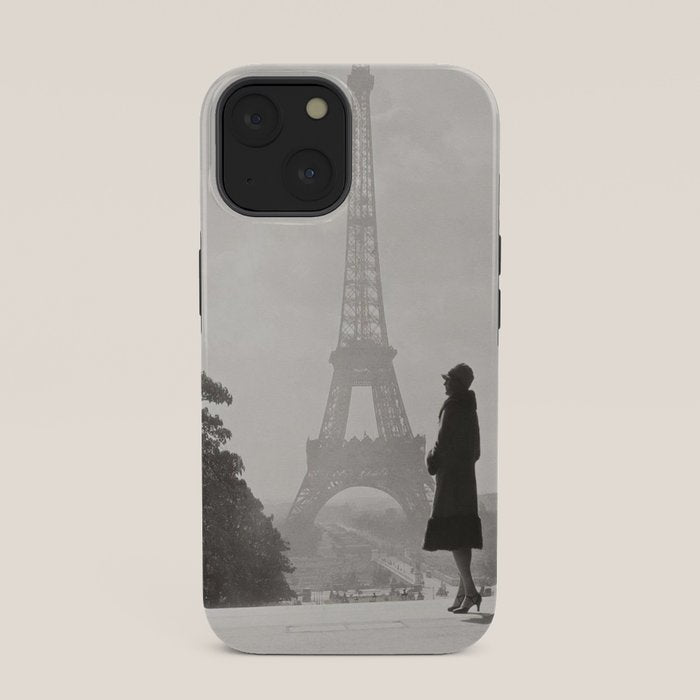 1920 Woman at the Gate, Eiffel Tower black and white photography / jazz age black & white photograph iPhone Case