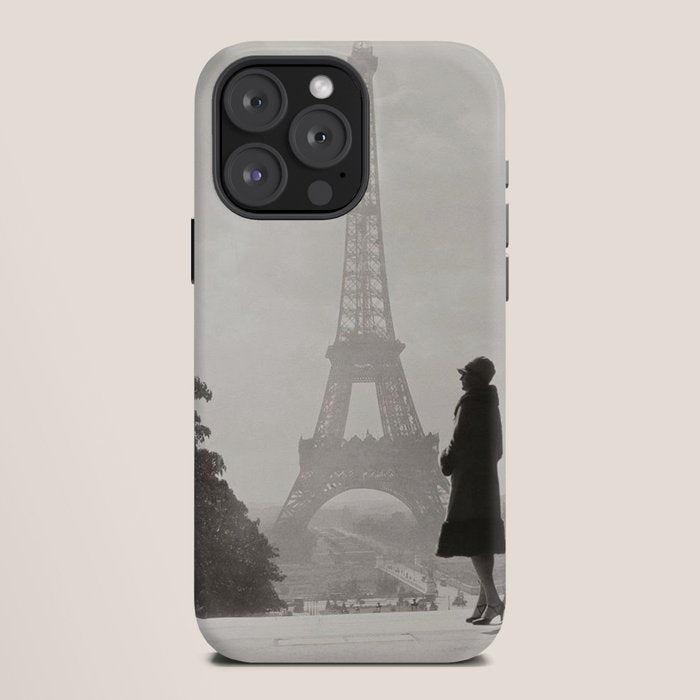 1920 Woman at the Gate, Eiffel Tower black and white photography / jazz age black & white photograph iPhone Case