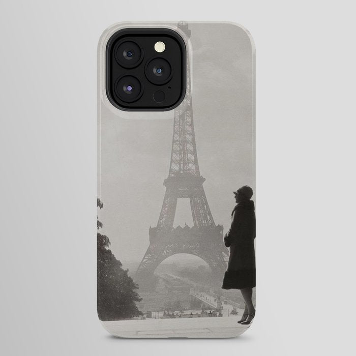1920 Woman at the Gate, Eiffel Tower black and white photography / jazz age black & white photograph iPhone Case