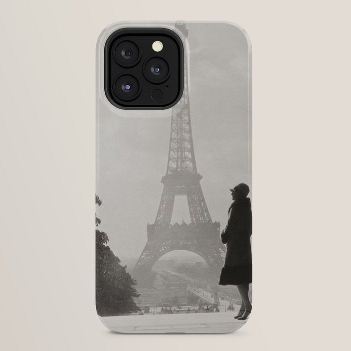 1920 Woman at the Gate, Eiffel Tower black and white photography / jazz age black & white photograph iPhone Case