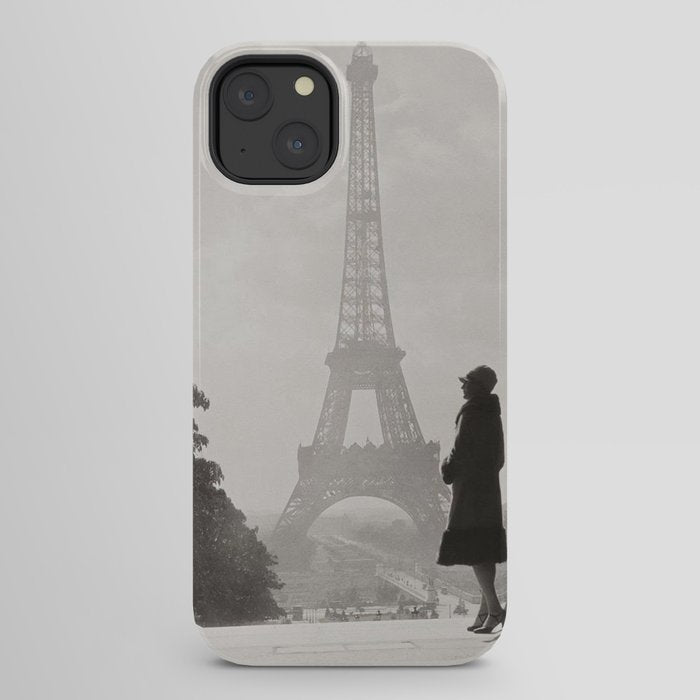1920 Woman at the Gate, Eiffel Tower black and white photography / jazz age black & white photograph iPhone Case