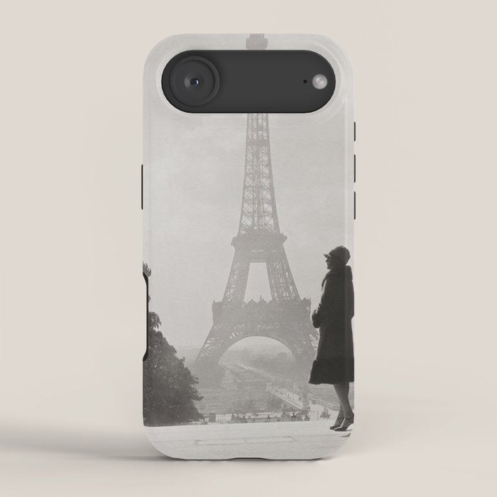 1920 Woman at the Gate, Eiffel Tower black and white photography / jazz age black & white photograph iPhone Case