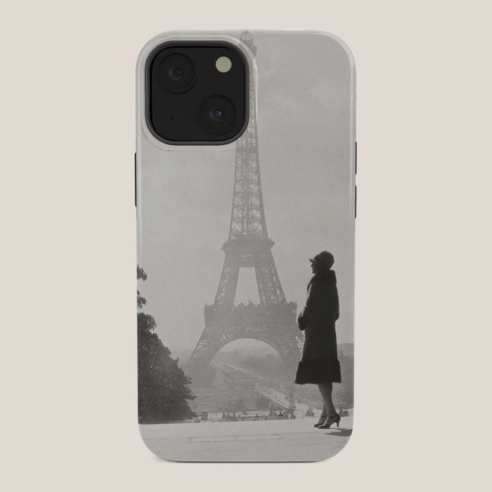 1920 Woman at the Gate, Eiffel Tower black and white photography / jazz age black & white photograph iPhone Case