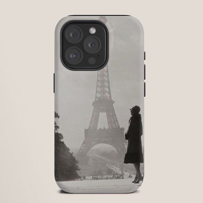 1920 Woman at the Gate, Eiffel Tower black and white photography / jazz age black & white photograph iPhone Case