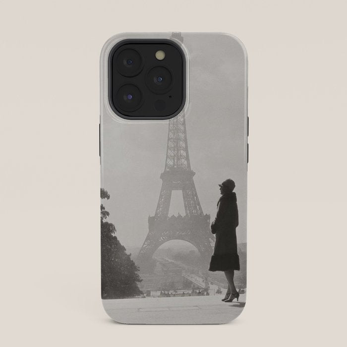 1920 Woman at the Gate, Eiffel Tower black and white photography / jazz age black & white photograph iPhone Case