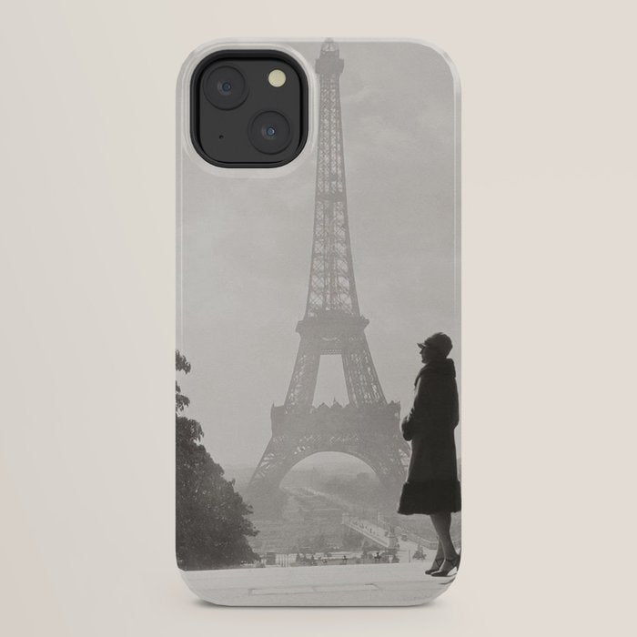 1920 Woman at the Gate, Eiffel Tower black and white photography / jazz age black & white photograph iPhone Case