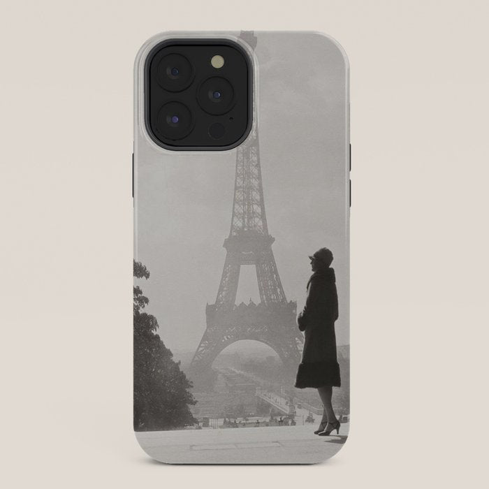 1920 Woman at the Gate, Eiffel Tower black and white photography / jazz age black & white photograph iPhone Case