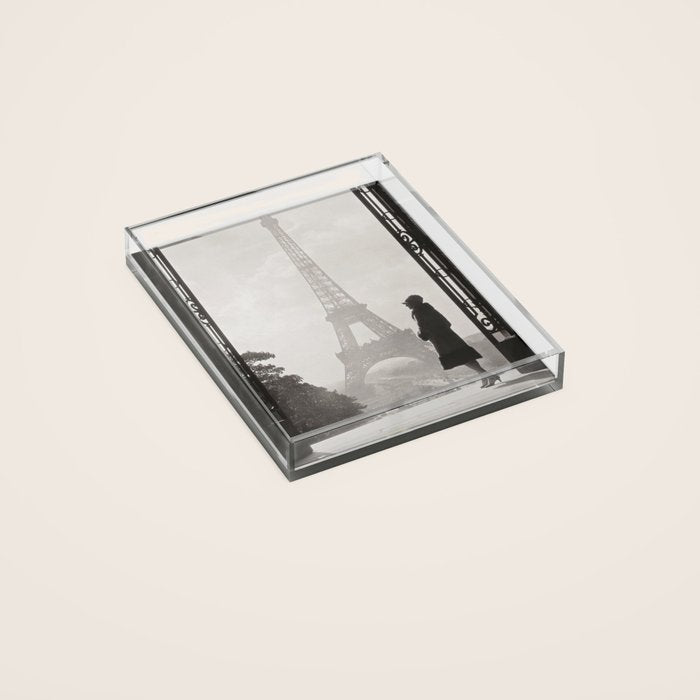1920 Woman at the Gate, Eiffel Tower black and white photography / jazz age black & white photograph Acrylic Tray
