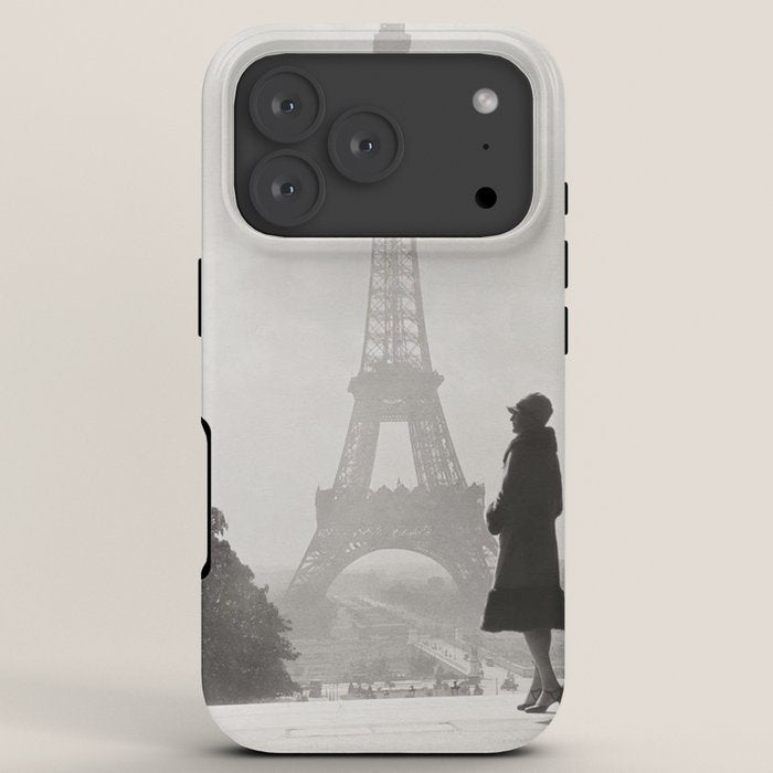 1920 Woman at the Gate, Eiffel Tower black and white photography / jazz age black & white photograph iPhone Case