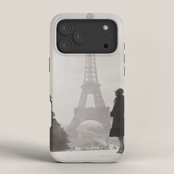 1920 Woman at the Gate, Eiffel Tower black and white photography / jazz age black & white photograph iPhone Case