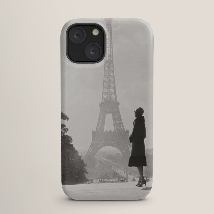 1920 Woman at the Gate, Eiffel Tower black and white photography / jazz age black & white photograph iPhone Case