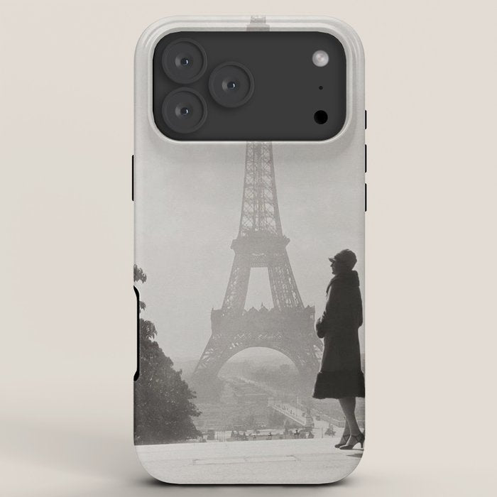 1920 Woman at the Gate, Eiffel Tower black and white photography / jazz age black & white photograph iPhone Case