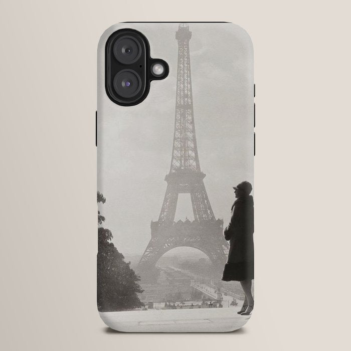1920 Woman at the Gate, Eiffel Tower black and white photography / jazz age black & white photograph iPhone Case