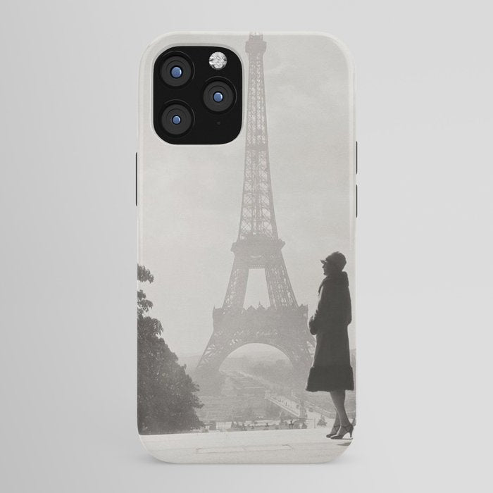 1920 Woman at the Gate, Eiffel Tower black and white photography / jazz age black & white photograph iPhone Case