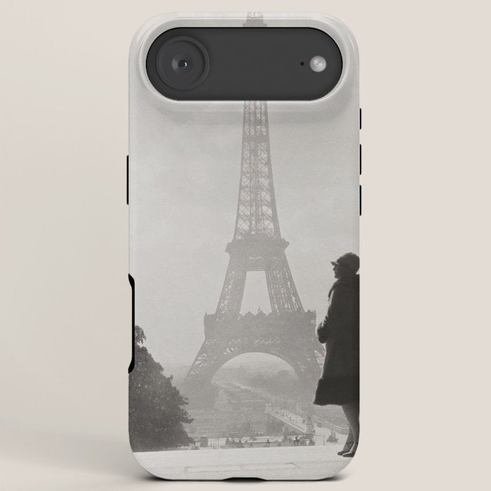 1920 Woman at the Gate, Eiffel Tower black and white photography / jazz age black & white photograph iPhone Case