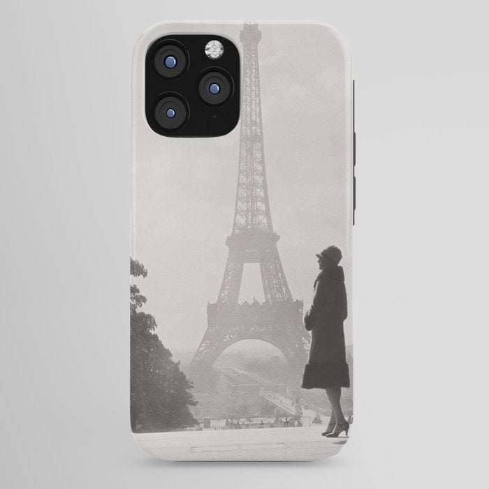 1920 Woman at the Gate, Eiffel Tower black and white photography / jazz age black & white photograph iPhone Case