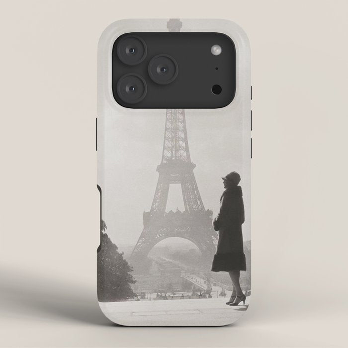 1920 Woman at the Gate, Eiffel Tower black and white photography / jazz age black & white photograph iPhone Case