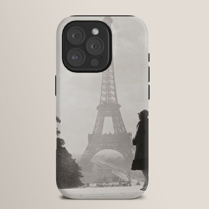 1920 Woman at the Gate, Eiffel Tower black and white photography / jazz age black & white photograph iPhone Case