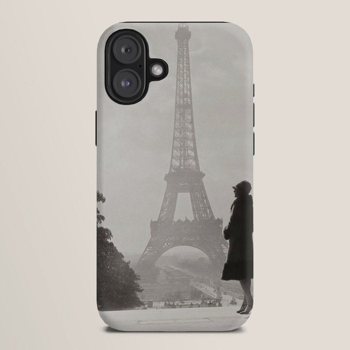 1920 Woman at the Gate, Eiffel Tower black and white photography / jazz age black & white photograph iPhone Case