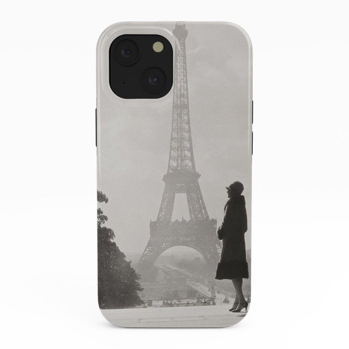 1920 Woman at the Gate, Eiffel Tower black and white photography / jazz age black & white photograph iPhone Case