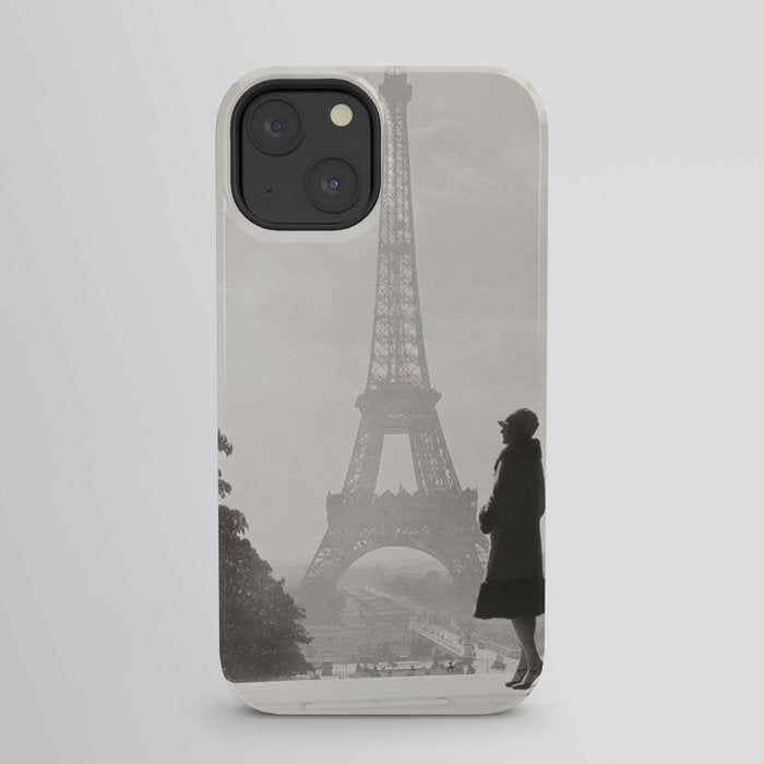 1920 Woman at the Gate, Eiffel Tower black and white photography / jazz age black & white photograph iPhone Case