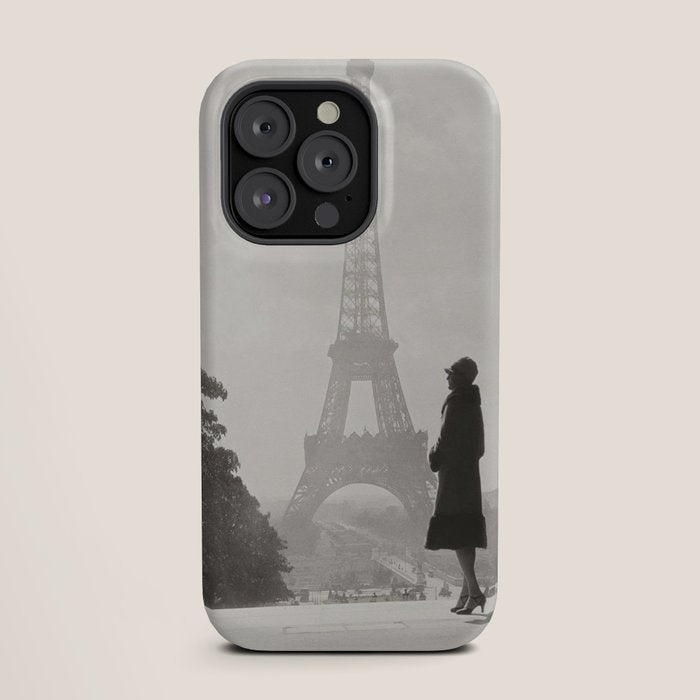 1920 Woman at the Gate, Eiffel Tower black and white photography / jazz age black & white photograph iPhone Case