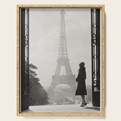 1920 Woman at the Gate, Eiffel Tower black and white photography / jazz age black & white photograph Serving Tray